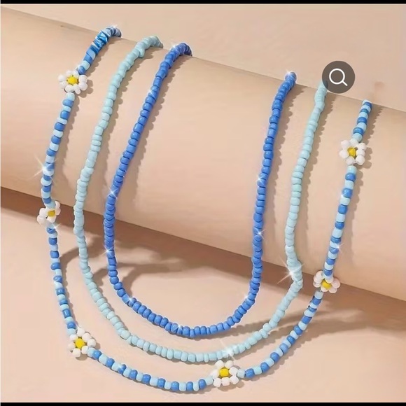 Jewelry - Blue and Light Blue Hand Beaded Layering Necklaces. All 3 included!